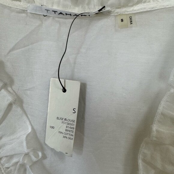 Tahari NEW ELISE Silk Cotton Ruffle Blouse Top Lightweight Sheer Slits Neutral S - Picture 8 of 15